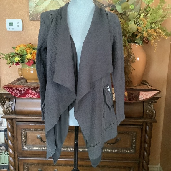 Monoreno size Medium open front asymmetrical padded shoulders jacket top… - Picture 1 of 6